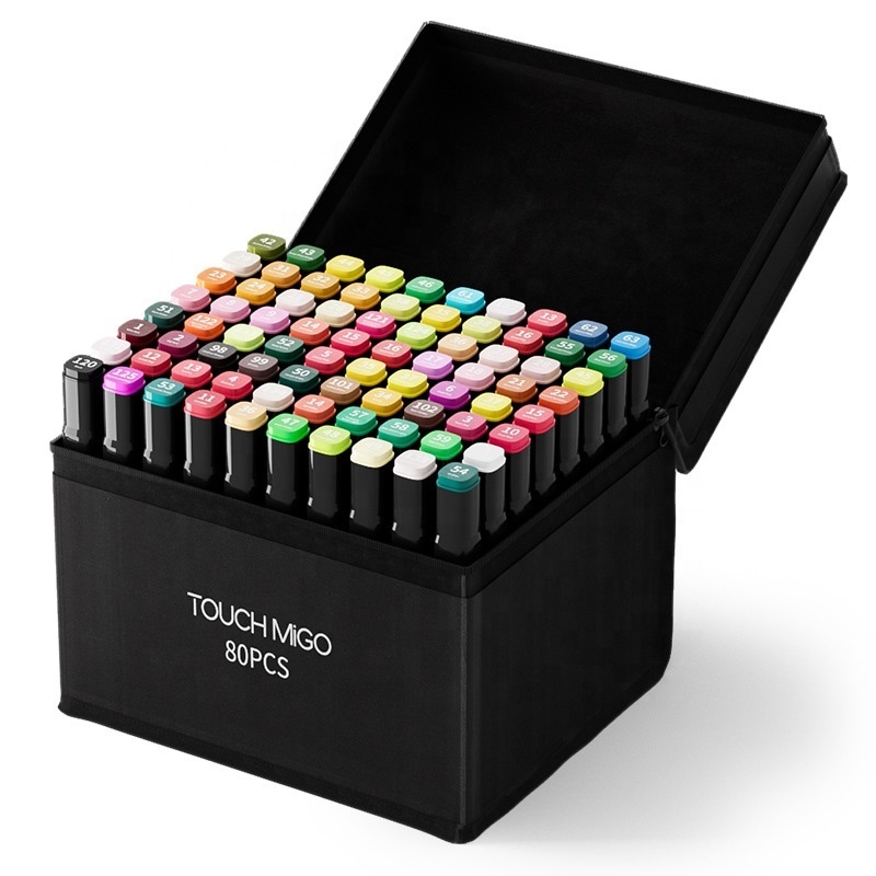 80pcs/set Color Bright Highlighters Dual Tip Acrylic Paint Brush Pen Sets Black Bag Package Marker Pen