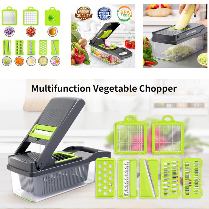 Vegetable Chopper Multifunctional 13-in-1 Food Choppers Onion Chopper Vegetable Slicer Cutter Dicer  with 8 Blades