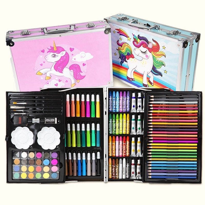 Portable 145 Pack Double Layers Boys Girls Gifts Box Colores Drawing Art Supplies Case Set