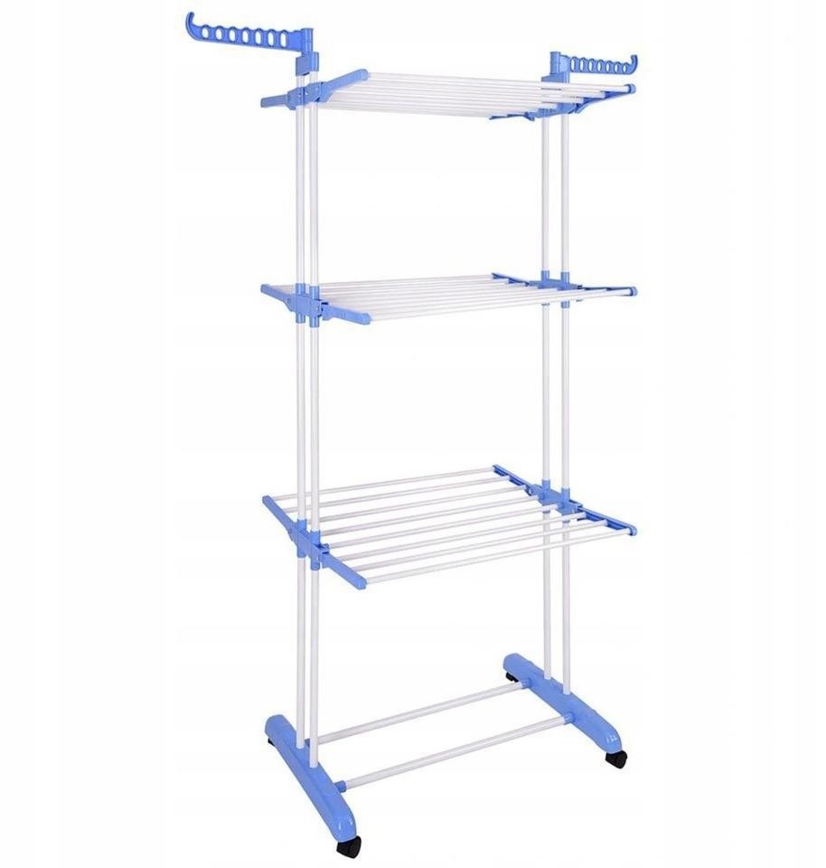 Multi-layer movable clothes drying rack, home folding telescopic floor-standing double pole clothes rack