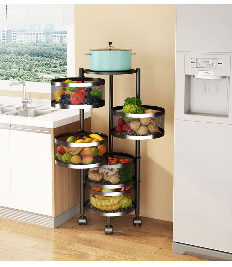 Kitchen Organizer Multi-layer Metal Space-saving Shelf Kitchen Vegetable and Fruit Storage Rotatable Shelf