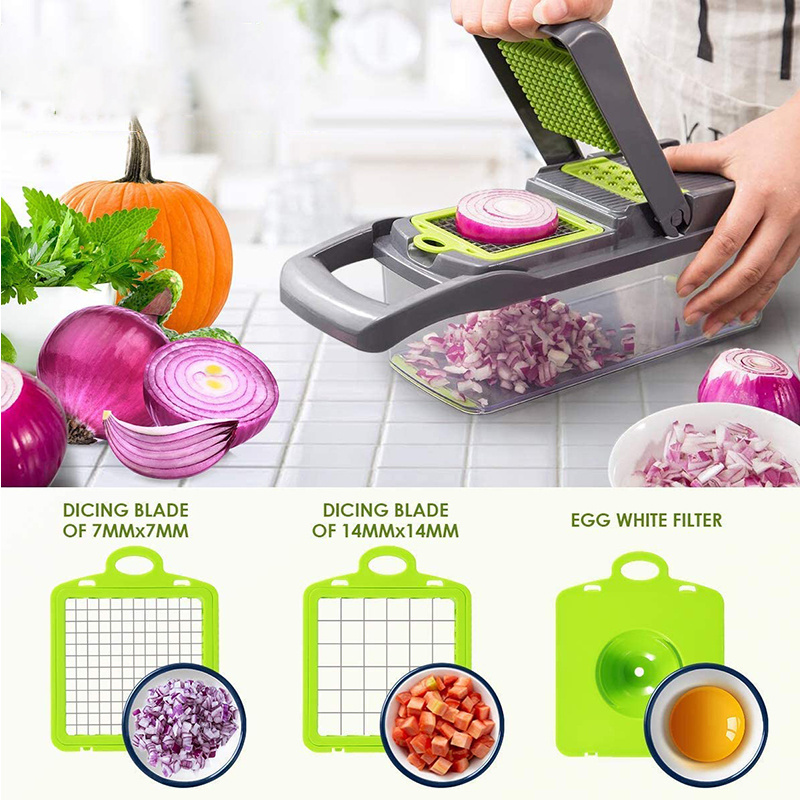 Vegetable Chopper Spiralizer Vegetable Slicer  Onion Chopper with Container Pro Food Chopper Black Slicer Dicer Cutter