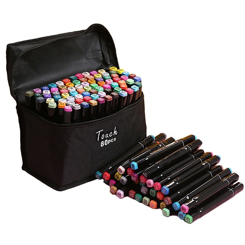 80pcs/set Color Bright Highlighters Dual Tip Acrylic Paint Brush Pen Sets Black Bag Package Marker Pen