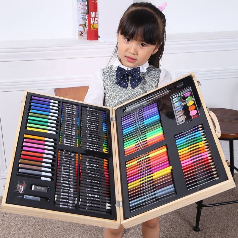 180 Pieces High Quality Painting Art Kits Colors Wood Craft Drawing Art Set For Kids