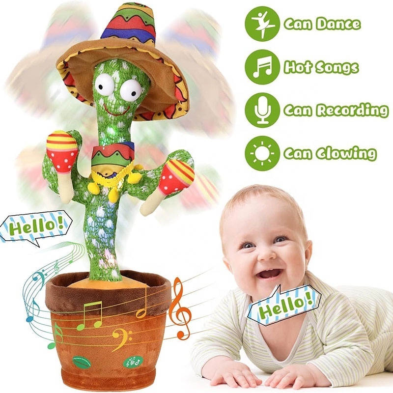 Sing 120 Songs Repeat What You Said and Emit Colored Lights Cactus Gifts Dancing and Singing Cactus Toy