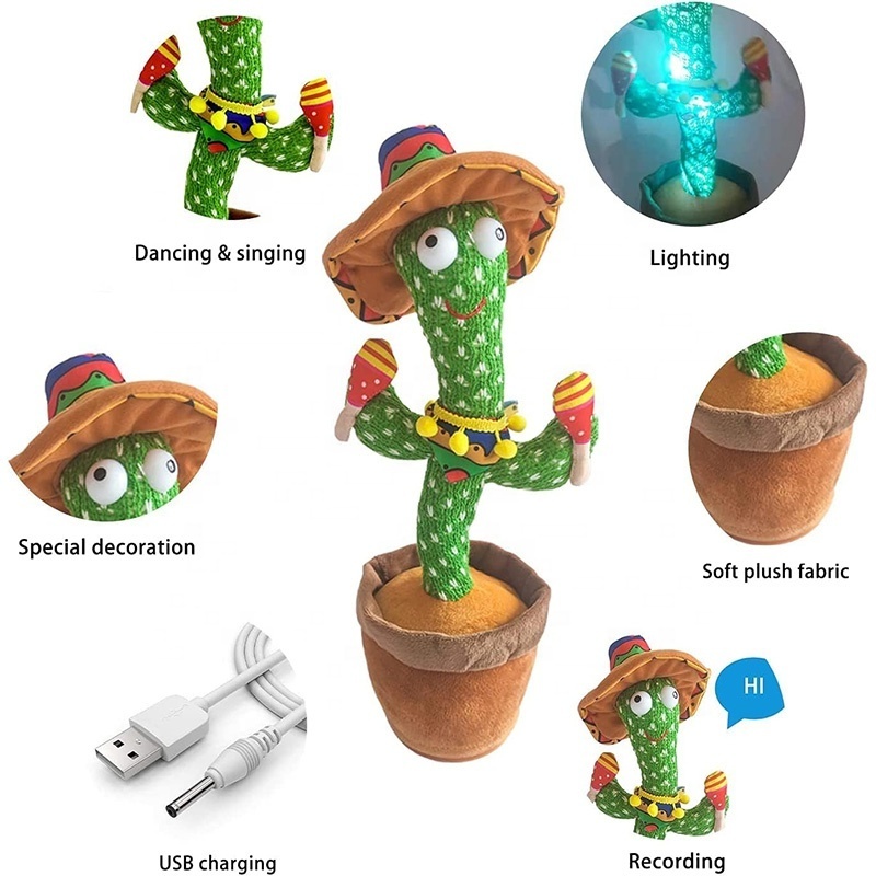 Recording,Repeats What You say Dancing Cactus Talking Cactus Baby Toys With Hat