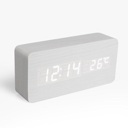 hot sale Ningbo Embody Modern Voice Control Wooden Digital Desk Alarm Clock with LED Calendar Temperature Display