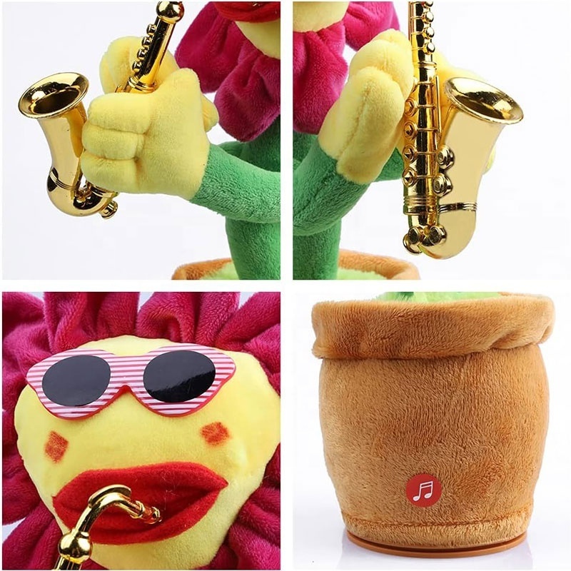 Musical Saxophone Soft Plush Flower Toy Repeats What You Say Singing Dancing Talking Recording Glowing Sunflower