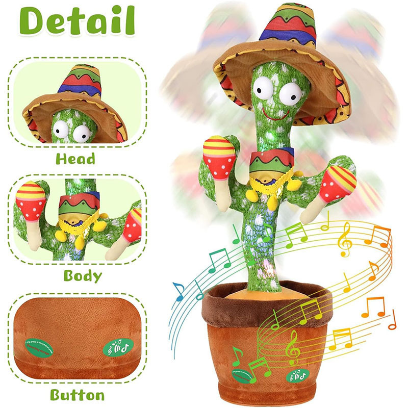 Sing 120 Songs Repeat What You Said and Emit Colored Lights Cactus Gifts Dancing and Singing Cactus Toy