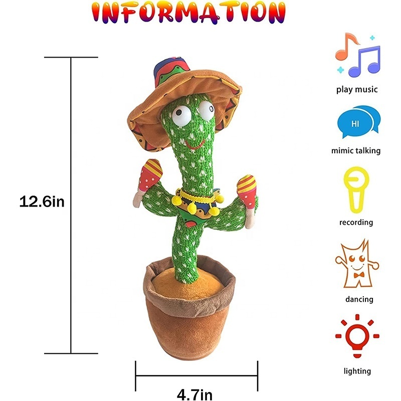 Sing 120 Songs Repeat What You Said and Emit Colored Lights Cactus Gifts Dancing and Singing Cactus Toy