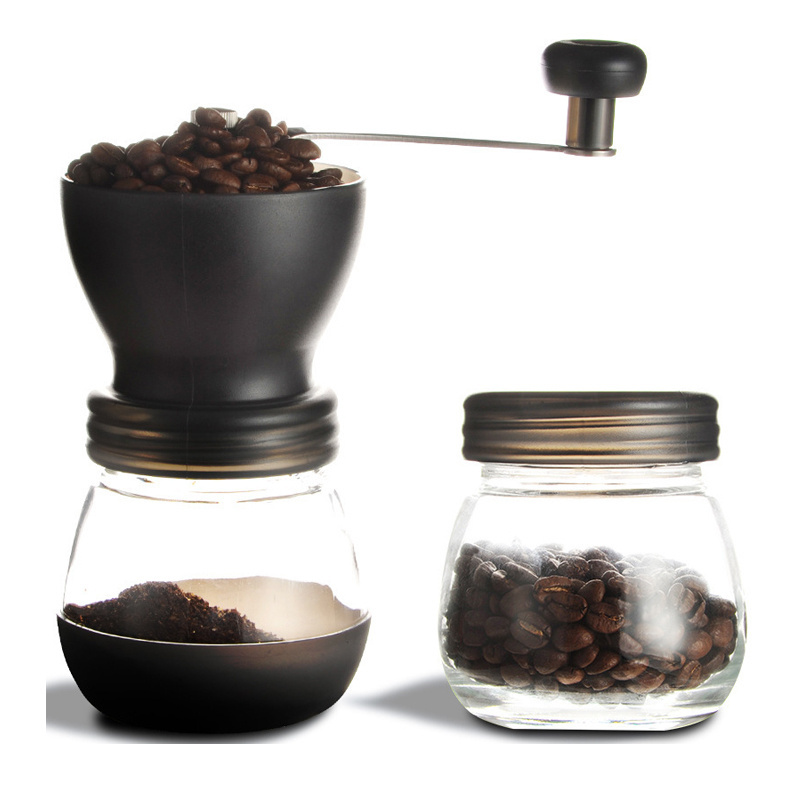 hot selling manual grinder grinding powder beating crushed coffee beans black pepper glass hand crank bean grinder