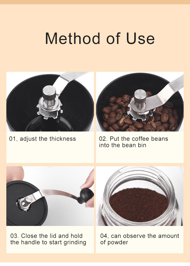 hot selling manual grinder grinding powder beating crushed coffee beans black pepper glass hand crank bean grinder