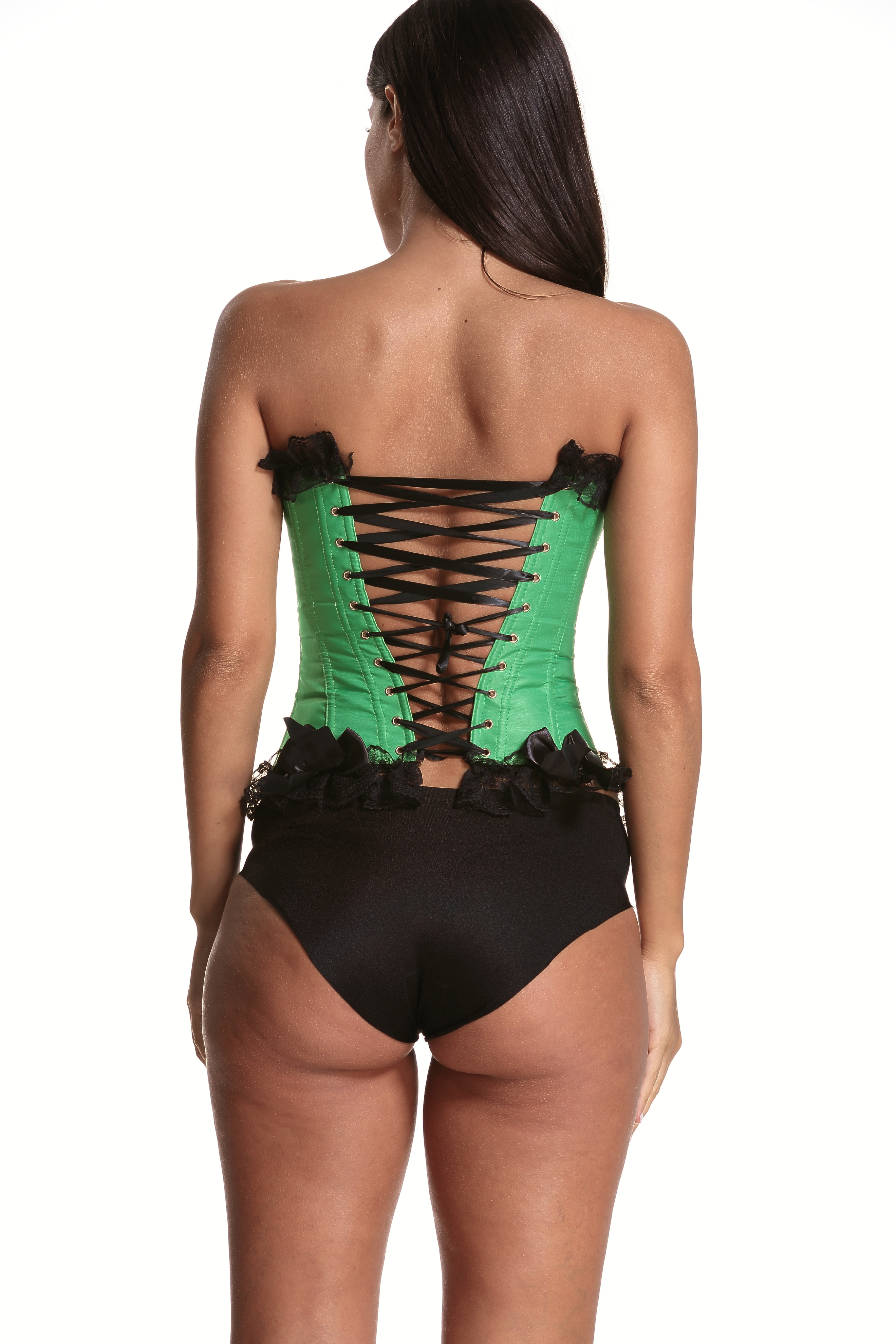 Green Embroidered Lace Floral Corset Bustier Jacquard Tummy Control Ruffle Cincher Slimming Colombian Fajas Waist Trainer Corset