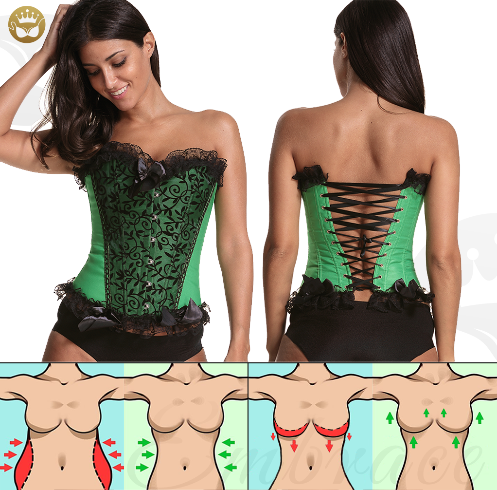 Green Embroidered Lace Floral Corset Bustier Jacquard Tummy Control Ruffle Cincher Slimming Colombian Fajas Waist Trainer Corset