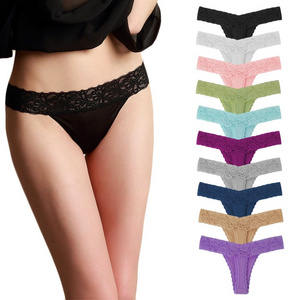 M-4XL Elegant Lace Cotton Women T Back Plus Size Underwear Sexy Ladies Tangas Panties Lace Thong