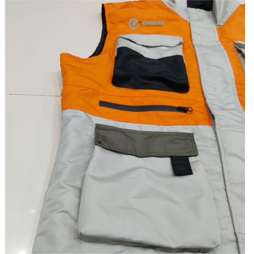 custom Gary and orange workout men vest with 4 pockets