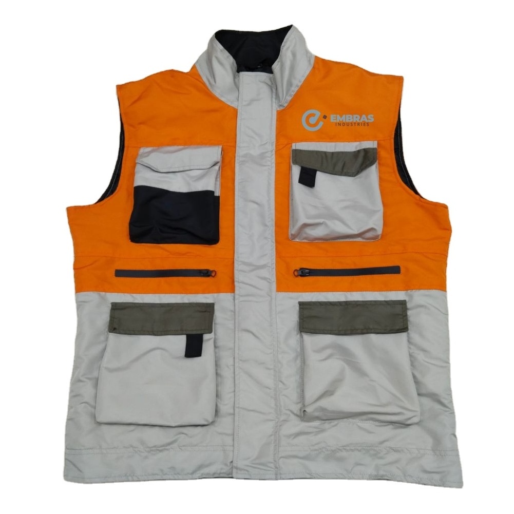 custom Gary and orange workout men vest with 4 pockets