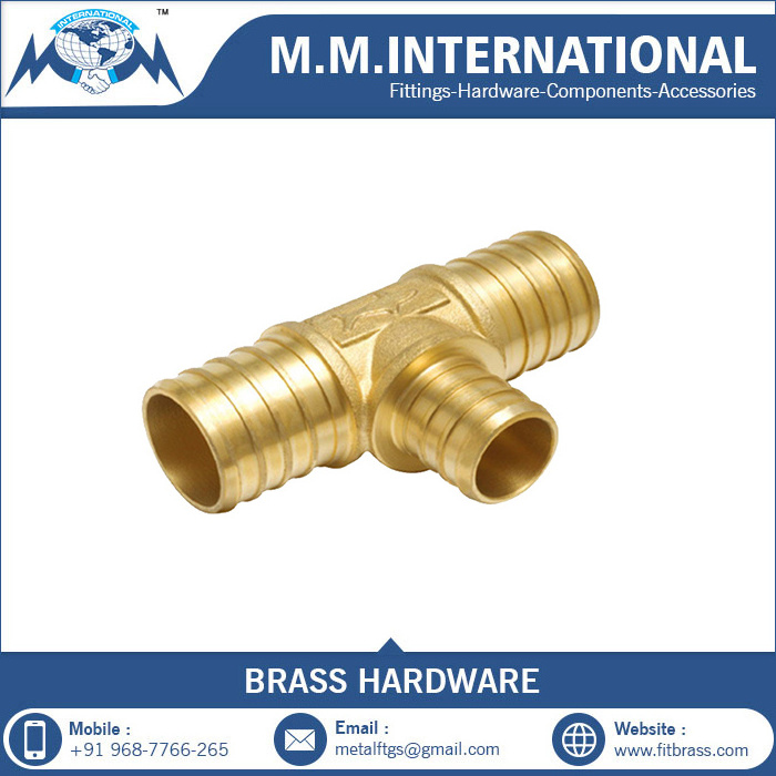 Golden Finish Brass Hose Tee OEM & ODM Customized Brass Forged 3 Way Tee Nozzle Y Shape Hose Barb Fitting