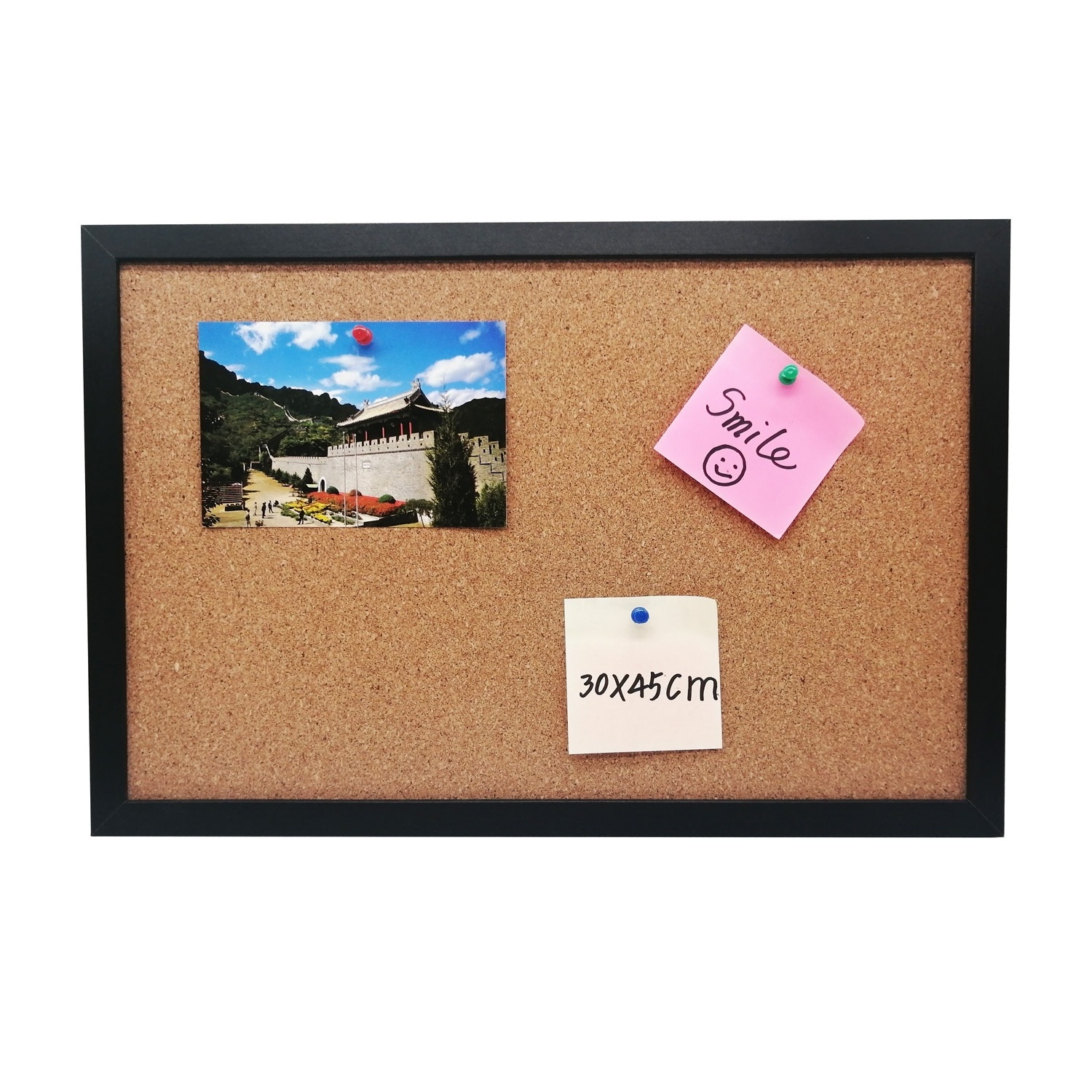 Standard sizes of 45x30cm message cork board decorative pin board bulletin board with MDF frame for office school home