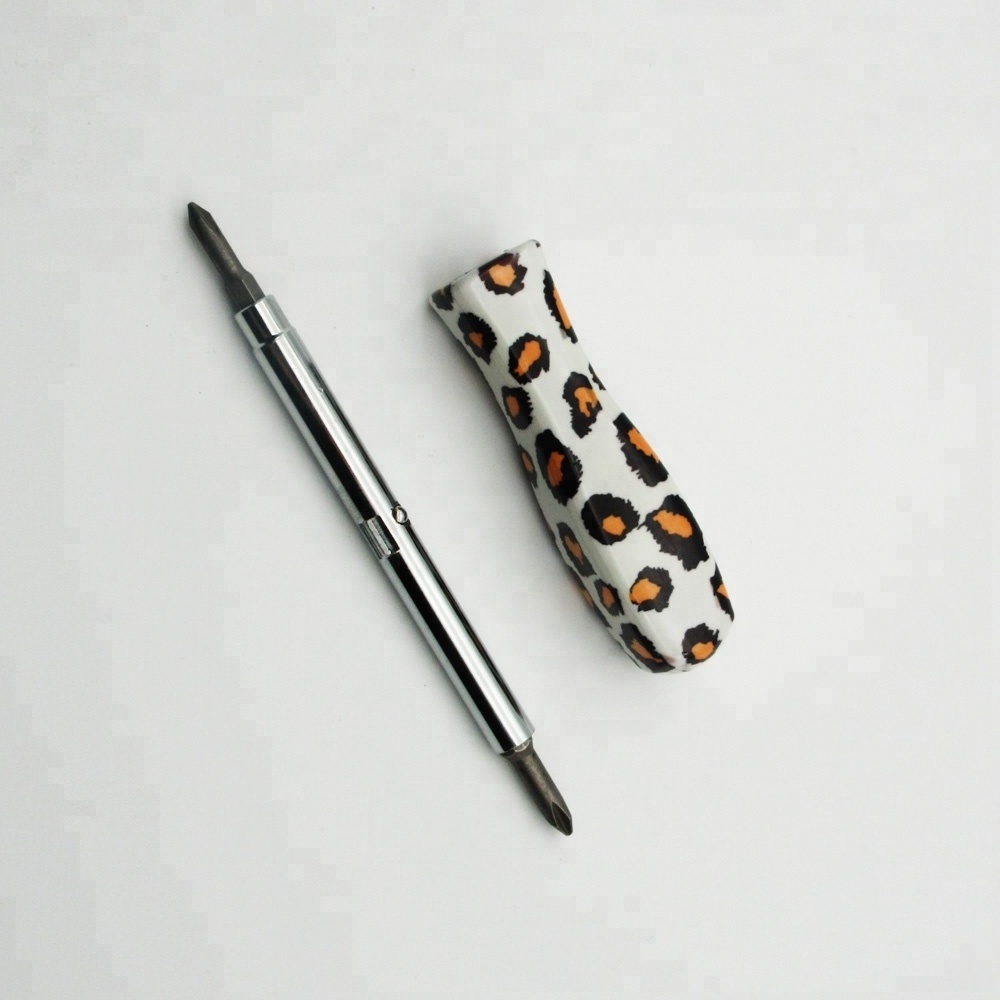 Custom special design floral printed lady 4 in 1 multi bit  two head reversible screwdriver, flat heand and phillips screwdriver