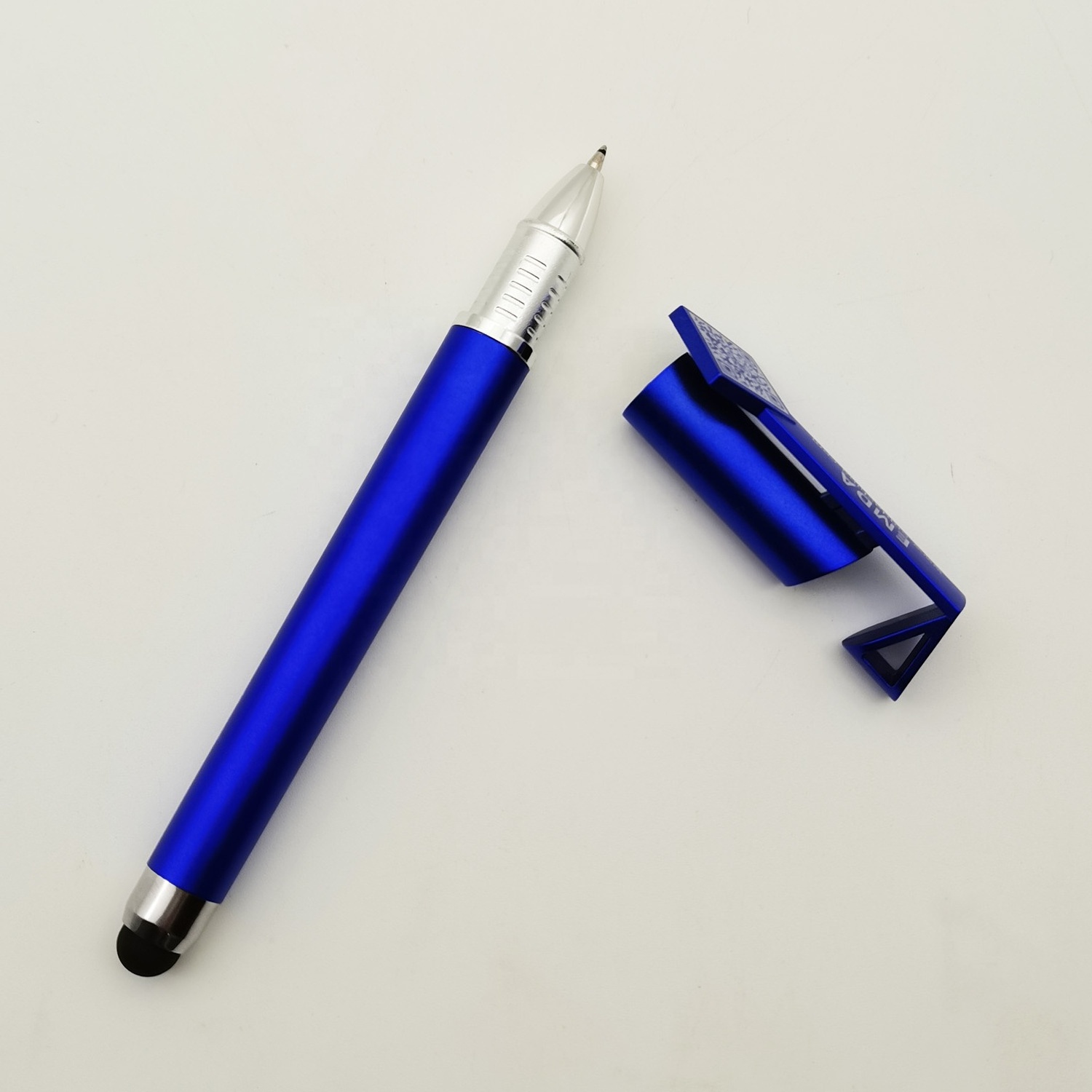 Wholesale screen soft touch stylus pens phone holder office gel pen blue 3 in 1 multi function pens with custom logo