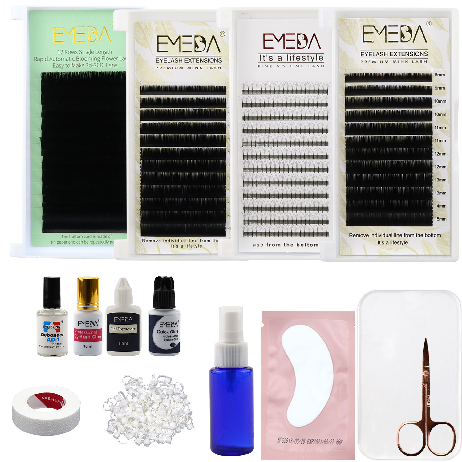 Super set 4 trays Individual premade volume easy fan classic mink silk eyelashes extension professional set with 20 items tools