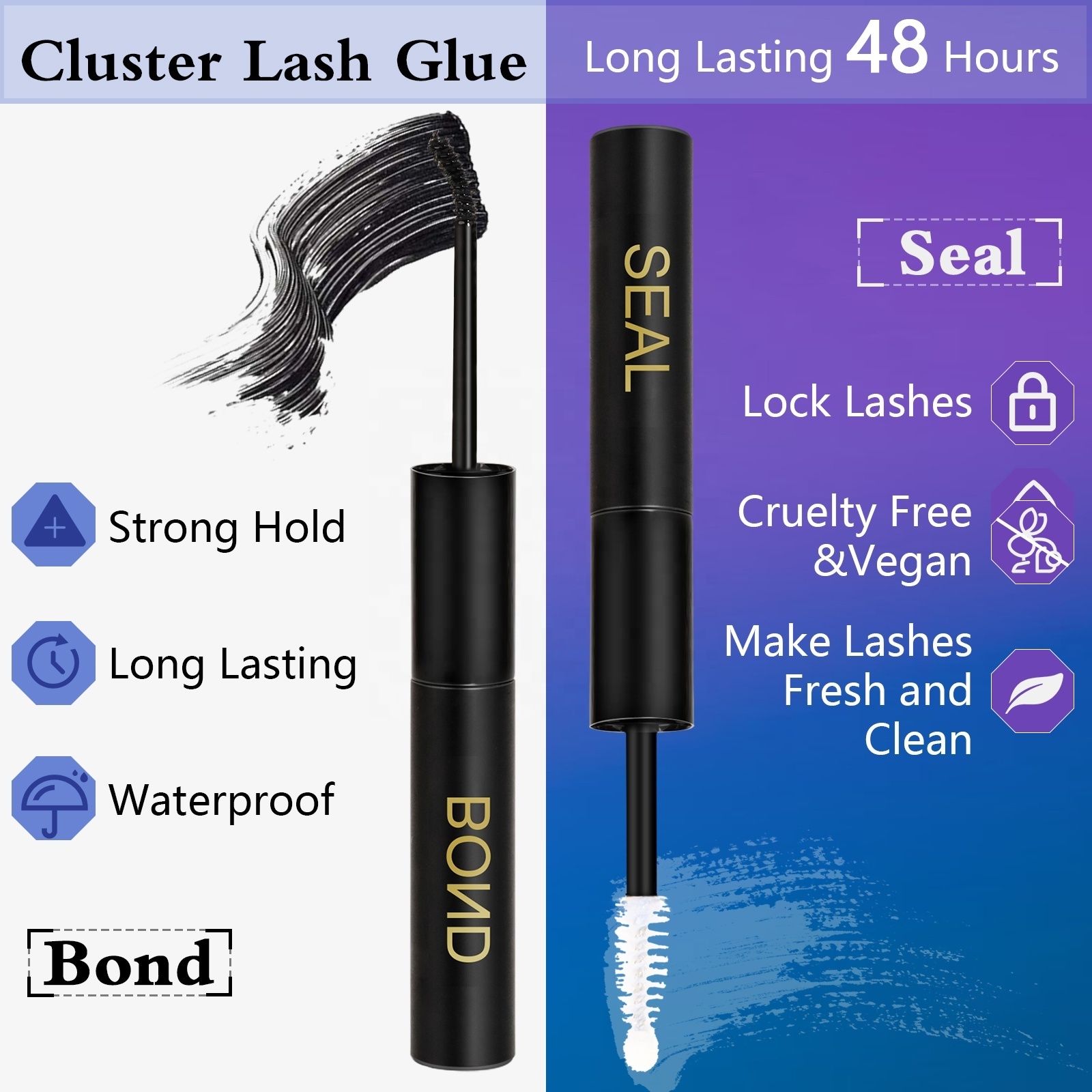 EMEDA Wholesale 2 In 1 DIY lash Bond And Seal Waterproof Strong hold sensitive skin segmented cluster lash glue and Sealant