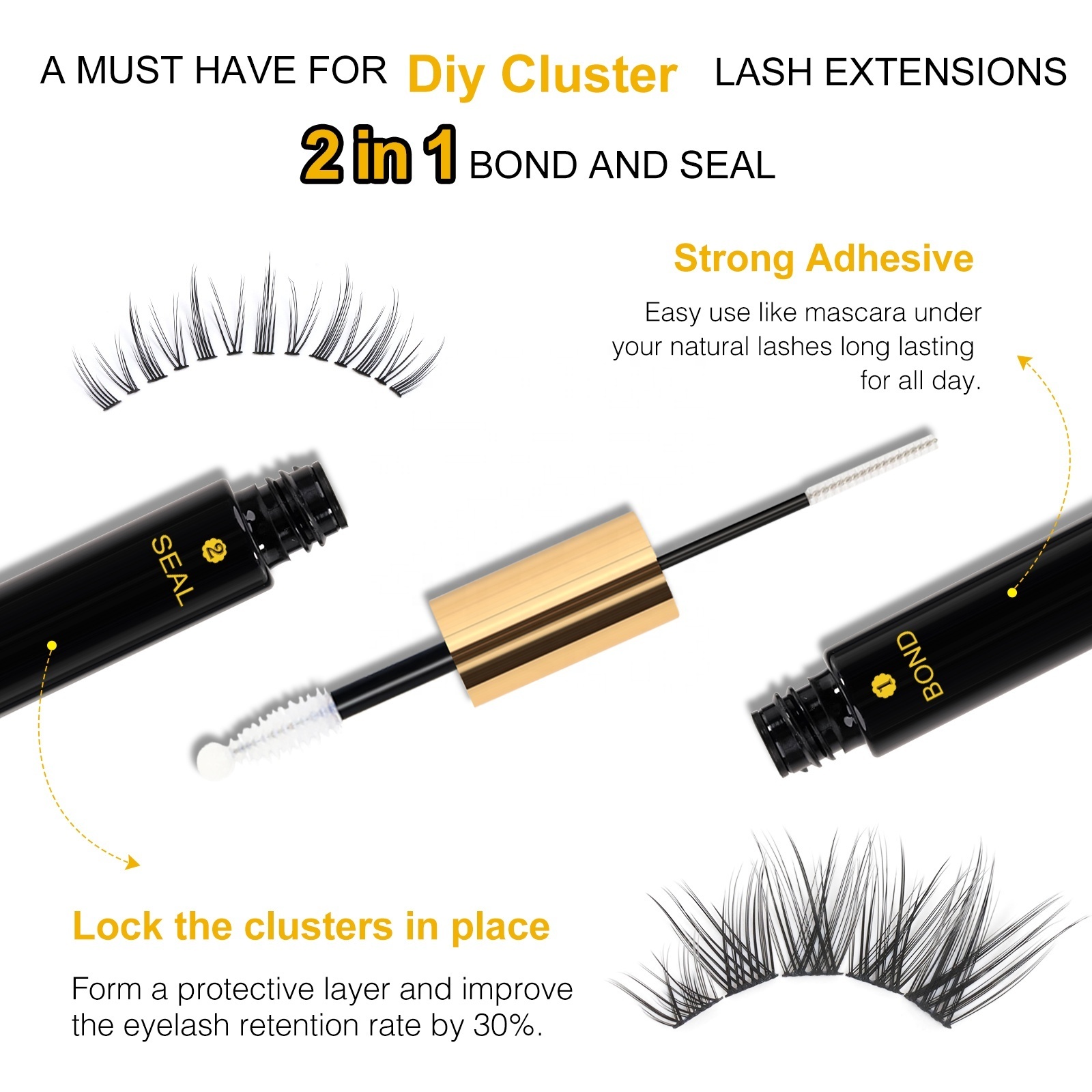 2-in-1 Eyelash Bond and Seal Long Lasting Waterproof Eyelash Glue Private Label Cluster Lashes DIY Lash Bonder