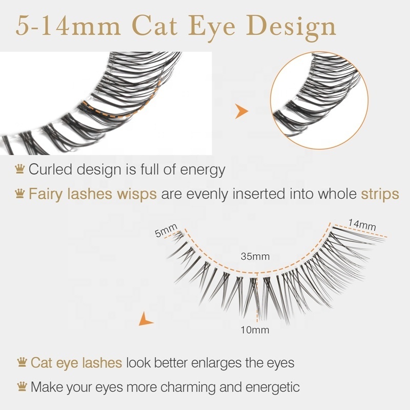 Tresluces Vegan Clear Band Eyelash Strips Wispy Cruelty Free Silk Eyelashes 3D Natural PBT Fiber Cat Eye Lashes Wholesale