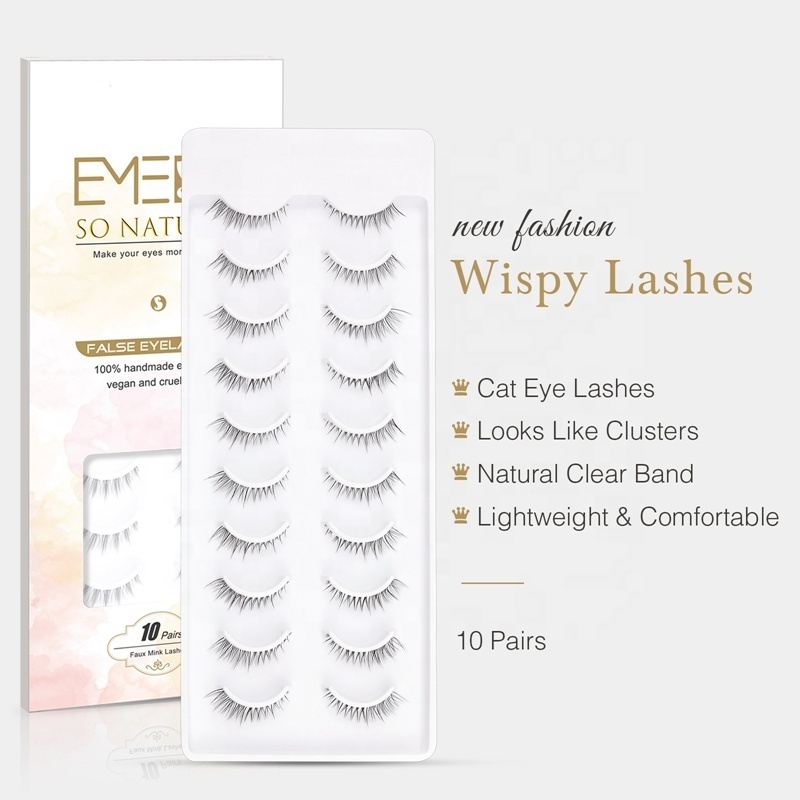 Tresluces Vegan Clear Band Eyelash Strips Wispy Cruelty Free Silk Eyelashes 3D Natural PBT Fiber Cat Eye Lashes Wholesale