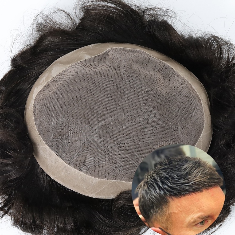 Wholesale High Quality Replacement System Glue Capillary Prosthesis Fine Mono Lace 100% Indian Wigs Human Hair Patch Men Toupee