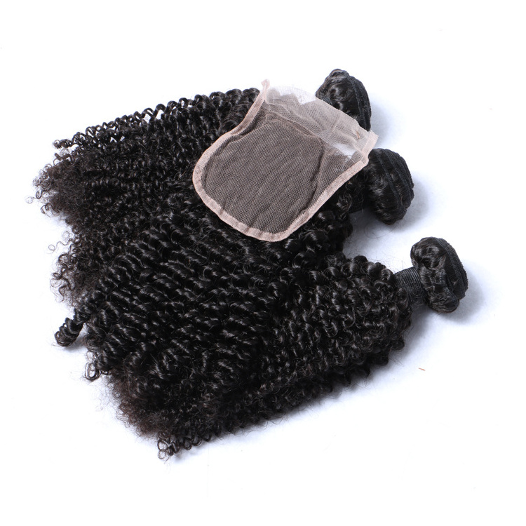 100% Human hair weave virgin natural kinky curly hair bundles with closure