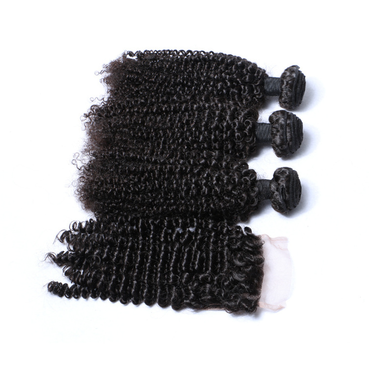 100% Human hair weave virgin natural kinky curly hair bundles with closure