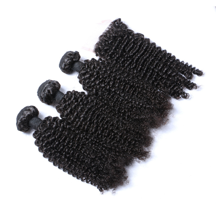 100% Human hair weave virgin natural kinky curly hair bundles with closure