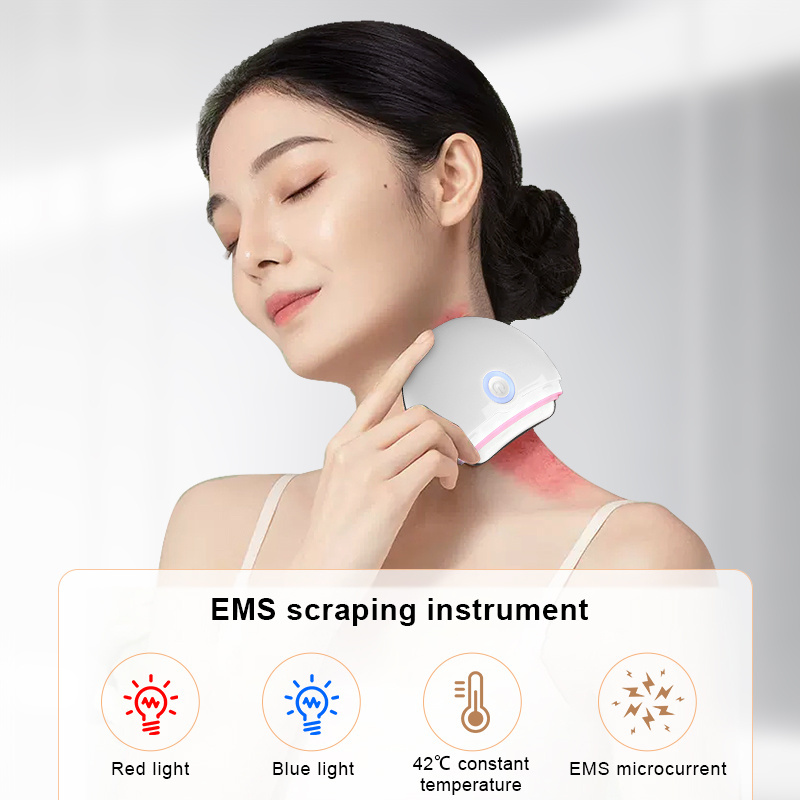 Scraping 2024 Hot Sell EMS Electric With LED Red Light bule light Gua Sha Facial lifting beauty device led face sculpting tool