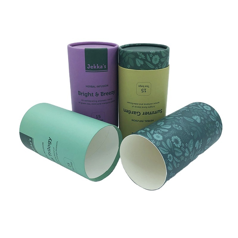 Biodegradable Cardboard Tea Cans Custom Printing Kraft Paper Tube Round Tea Canister for  Herbal Loose Tea Packaging