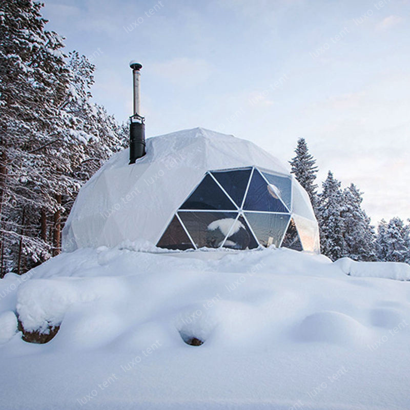 Glamping Resort 20ft 40ft 70ft Fabric Container Shelter Geodesic Dome Tent Philippines With Wooden Floor