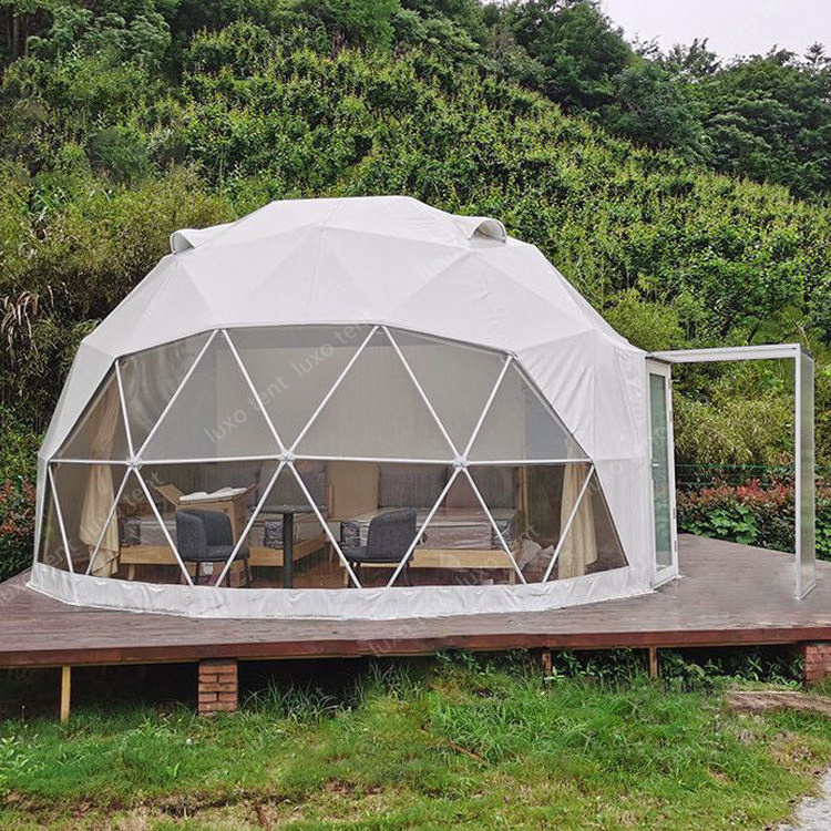 Glamping Resort 20ft 40ft 70ft Fabric Container Shelter Geodesic Dome Tent Philippines With Wooden Floor