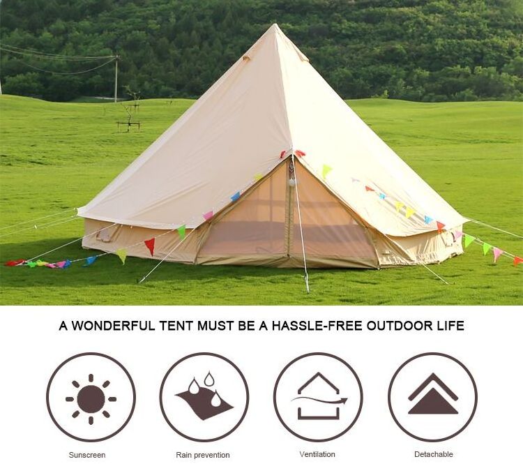 Portable Luxury glamping 3m 4m 5m 6m Waterproof cotton canvas bell tent for outdoor camping