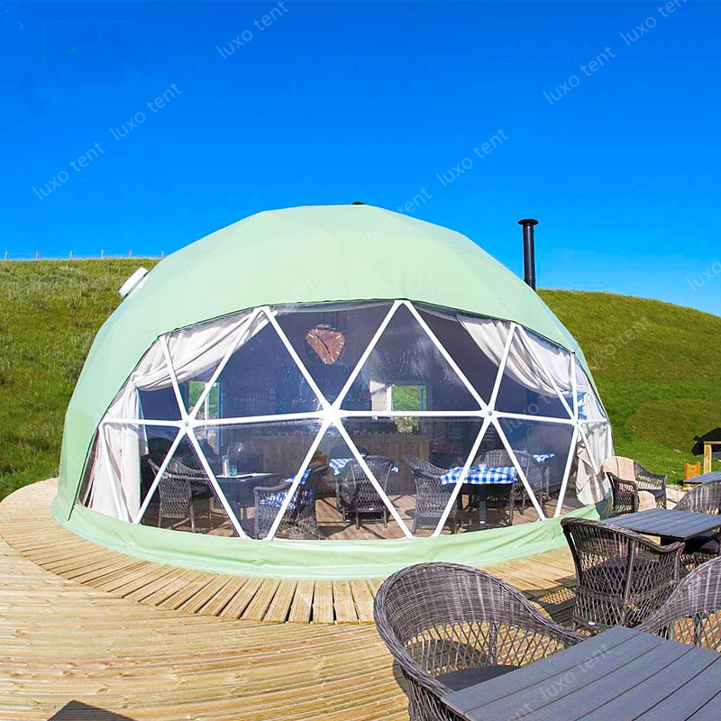 Glamping Resort 20ft 40ft 70ft Fabric Container Shelter Geodesic Dome Tent Philippines With Wooden Floor