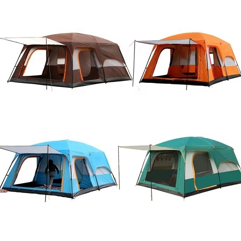 Large luxury double layer 2 rooms 1 living room 6-10 persons family tourist camping outdoor waterproof tent