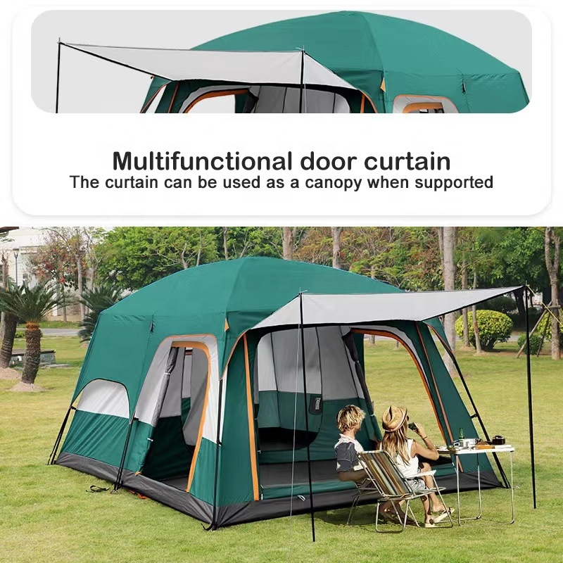 Large luxury double layer 2 rooms 1 living room 6-10 persons family tourist camping outdoor waterproof tent