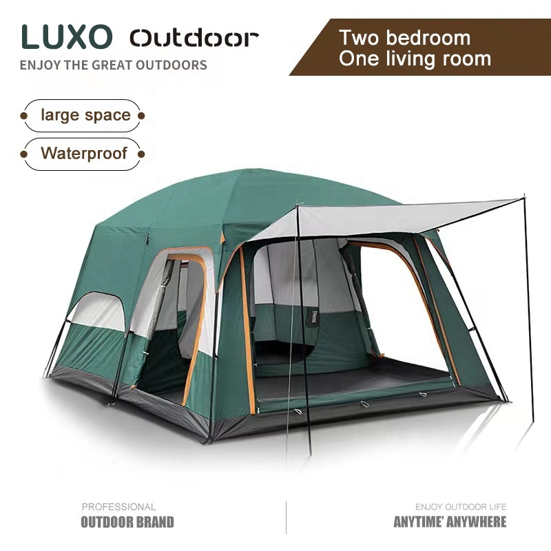 Large luxury double layer 2 rooms 1 living room 6-10 persons family tourist camping outdoor waterproof tent