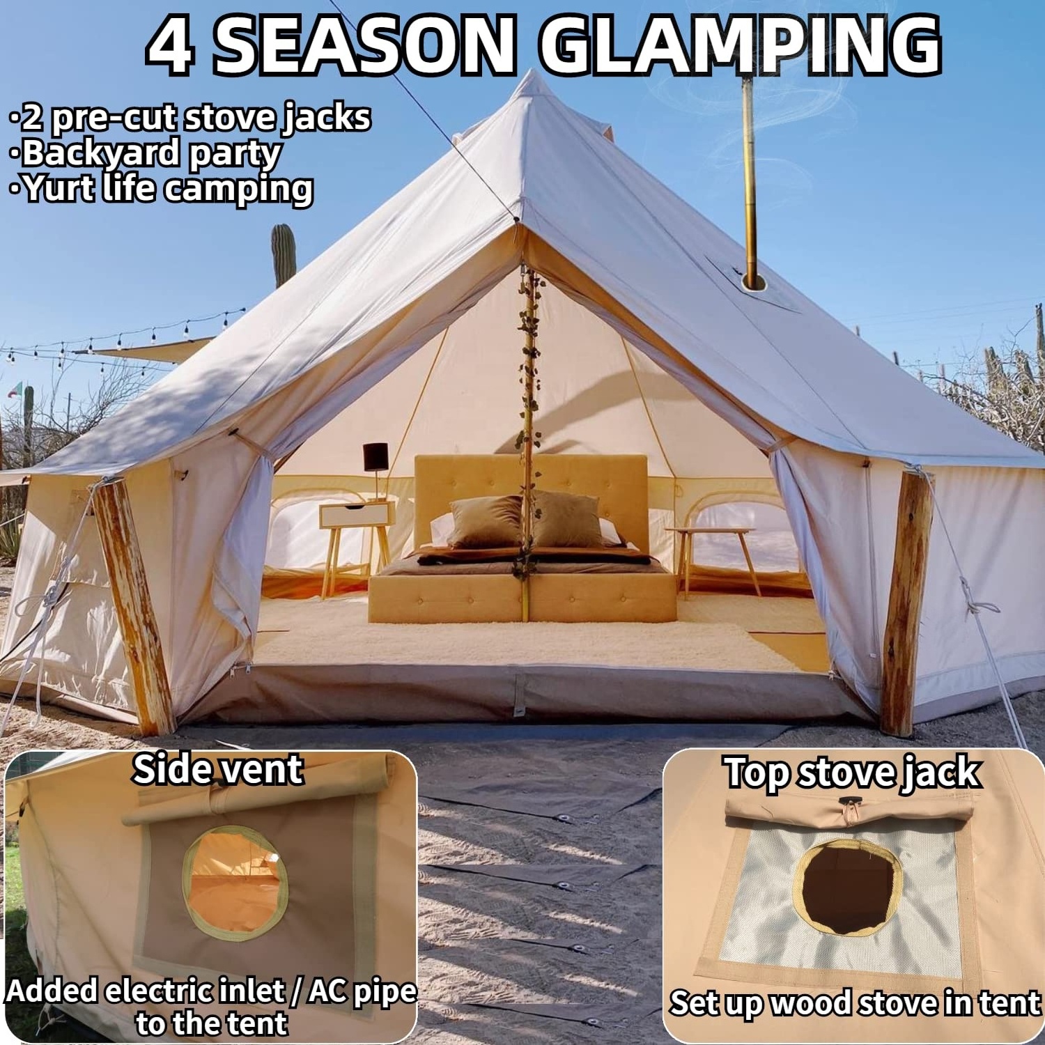 Outdoor 4 Season Tourist Waterproof Glamping Tent Luxury 3M 4M 5M 6M Cotton Oxford Tent Canvas Mongolian Yurt Bell Camping Tent