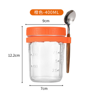 2024 Hot Sale Overnight Oats Jars with Lid and Spoon 10oz 300ml Oatmeal Container with Measurement Marks for Cereal milk