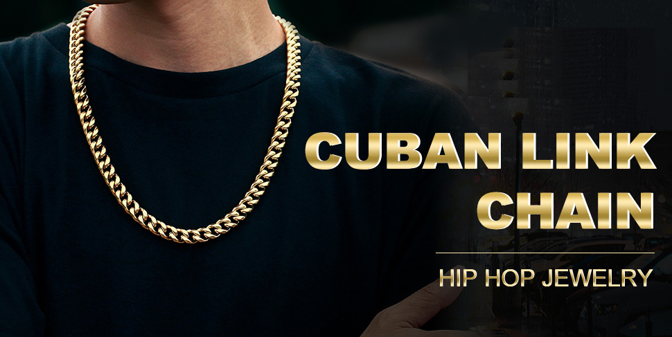 Fashion Mens 8-14mm Iced Out Cuban Necklace Luxury 18K PVD Gold Plated Stainless Steel Hip Hop Jewelry Miami Cuban Link Chain