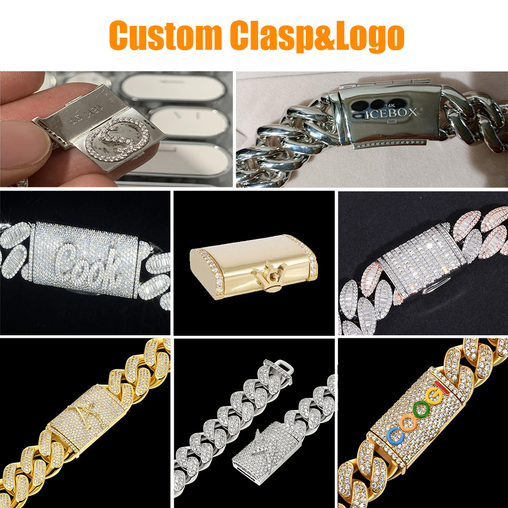 Custom Non Tarnish Hip Hop Jewelry Gold Plated Filled Stainless Steel Moissanite Iced Out Clasp Miami Cuban Link Chain For Men