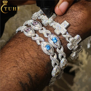 Pass Diamond Tester 11mm Moissanite Evil Eye Infinity Cuban Link Bracelet 925 Silver VVS Mossanite Iced Out Cross Cuban Bracelet