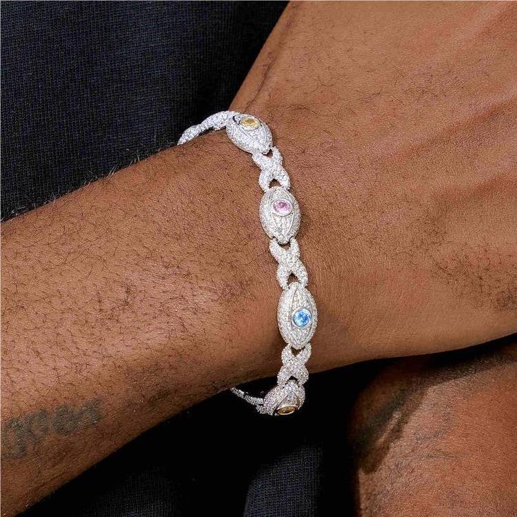 Pass Diamond Tester 11mm Moissanite Evil Eye Infinity Cuban Link Bracelet 925 Silver VVS Mossanite Iced Out Cross Cuban Bracelet