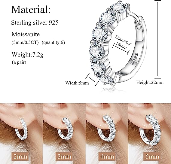 Pass Diamond Tester 18K White Gold 925 Sterling Silver VVS Moissanite Cuff Ear Rings Hoop Huggie Stud Earrings For Men Women